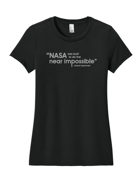 Artemis II Logo with Jared Isaacman Quote on Front Ladies T-Shirt - Image 2
