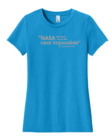 Artemis II Logo with Jared Isaacman Quote on Front Ladies T-Shirt - Image 5