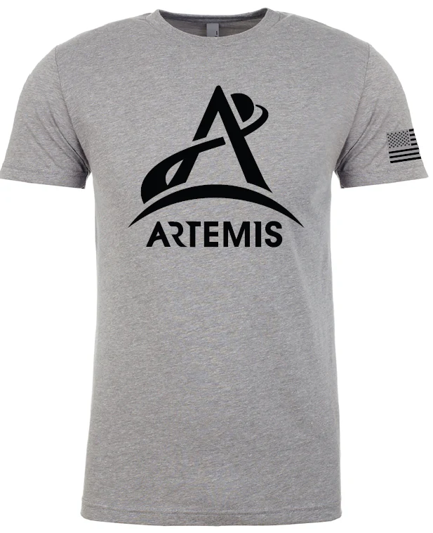 Artemis Program One Color Logo, USA Flag on Sleeve T-Shirt - Image 2