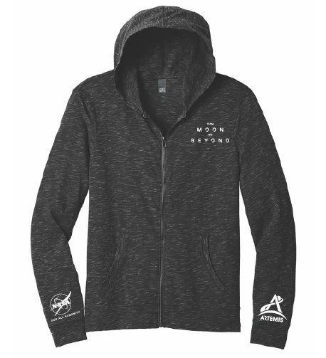 Artemis Program To the Moon and Beyond, NASA logo, Typeface Inter Full Zip Black Hoodie