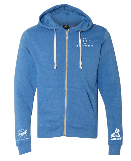 Artemis Program To the Moon and Beyond, NASA logo, Typeface Inter Full Zip Cool Royal Hoodie