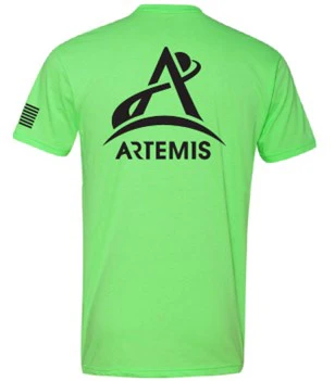 Artemis Program Hi Vis T-Shirt with NASA Logo on Back and Flag On Sleeve - Image 2