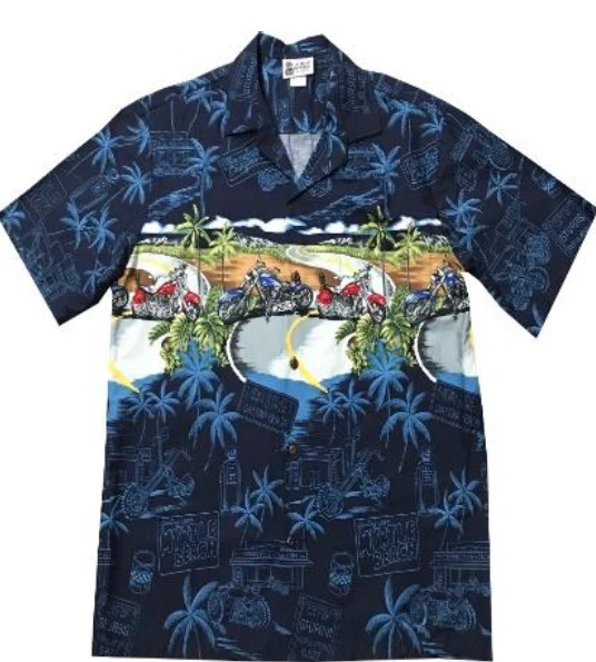 NASA Worm Logo Hawaiian Motorcycles Button Up Shirt - Navy