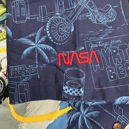 NASA Worm Logo Hawaiian Motorcycles Button Up Shirt - Navy - Image 2