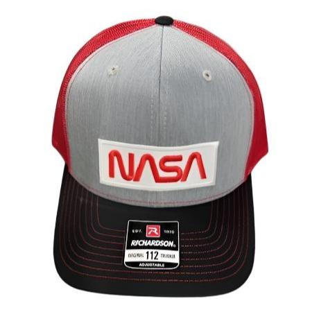 NASA Worm Logo Richardson Mesh Cap Black, Grey, Red 28021