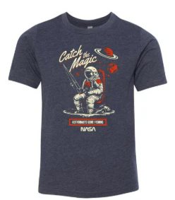 NASA Worm Logo Astronaut Fishing On Moon Youth T-Shirt