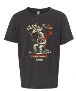 NASA Worm Logo Astronaut Fishing On Moon Youth T-Shirt - Image 2